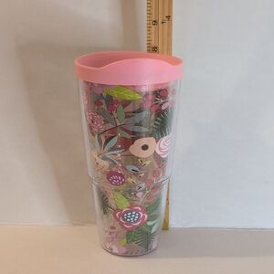Floral Double-Walled Travel Tumbler with Pink Lid